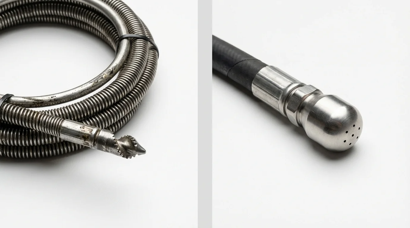 Drain snake cable and hydro jetting nozzle used for drain cleaning in Piedmont, MO